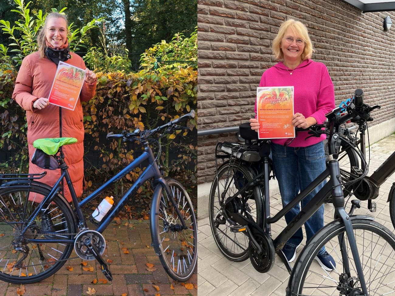 Lisa Bagus (l.) und Clementine Katschker gewannen einen Monat lang frisches Obst und Snackgemüse für sich und ihre Kolleginnen und Kollegen am Arbeitsplatz.